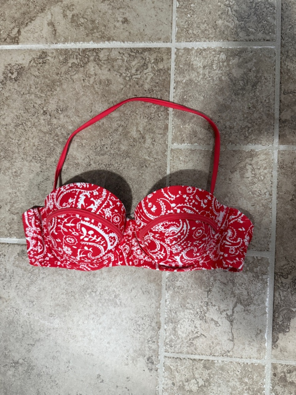 Xhilaration Red Paisley Bandeau Swim Top